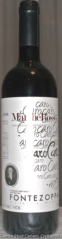 Bottiglia di vino CaroCaro delle cantine Fontezoppa di Civitanova Marche - edizione speciale in onore di Annibal Caro (Foto di Sergio Fucchi)